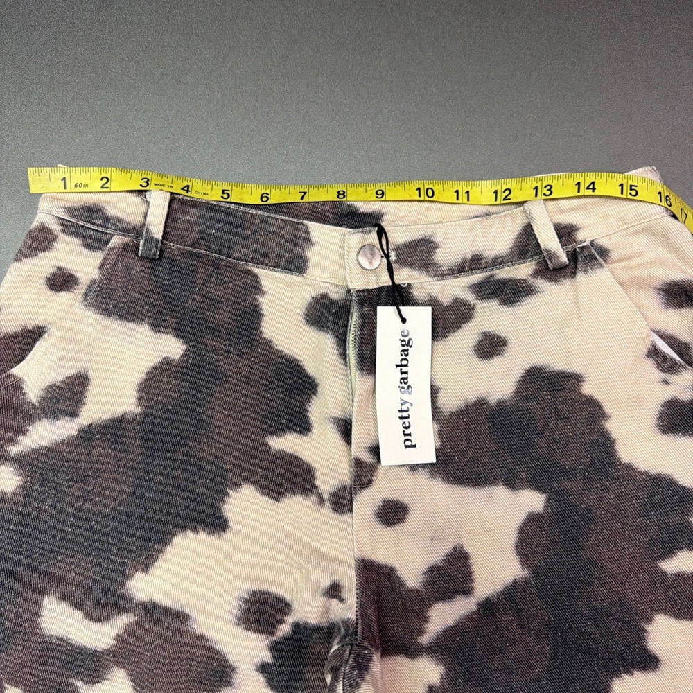 Pretty Garbage Cow Print Jeans Womens Large Wide Leg Black Cream Denim NWT - Picture 4 of 8